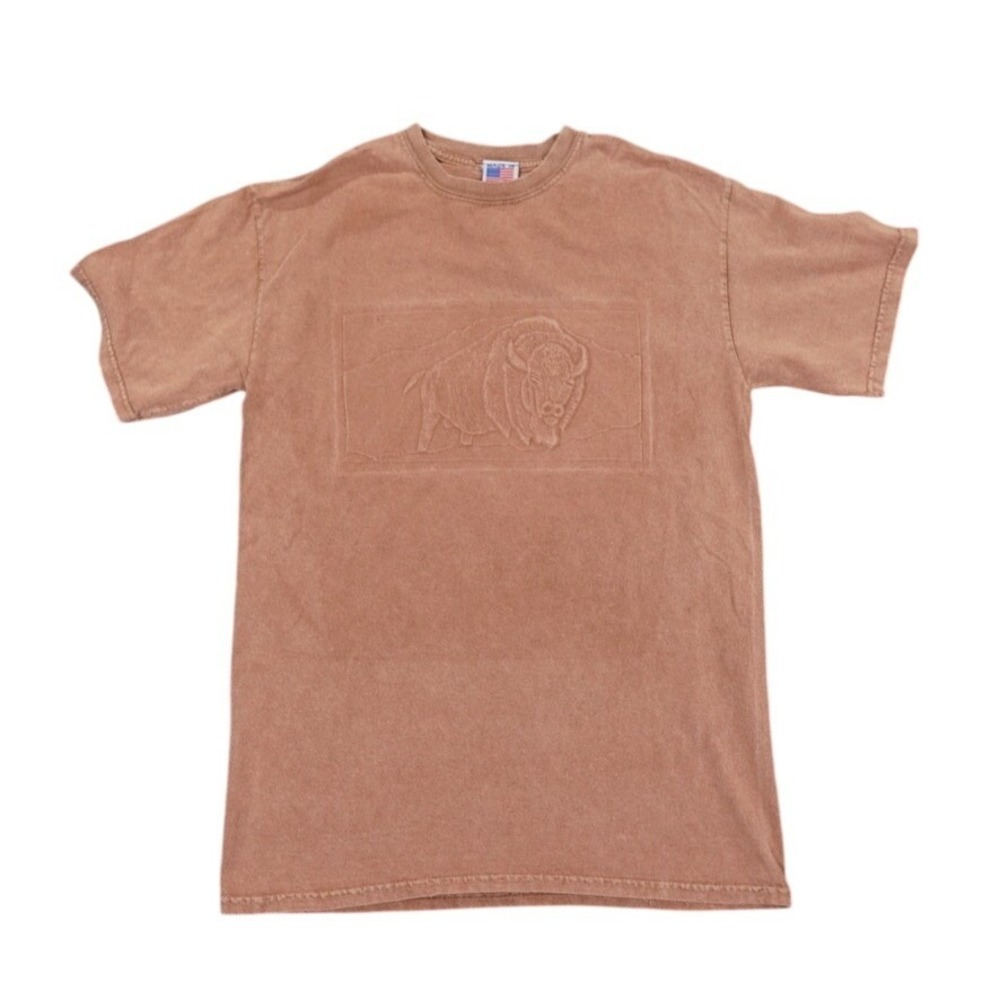 VTG‎ Tyca Buffalo Embossed Graphic T-Shirt Women Medium Brown Made In USA